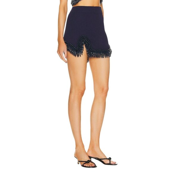 Cult Gaia Arvid Short Knit Skirt in Evening Blue X-Small New Womens Beaded Mini - Picture 4 of 16